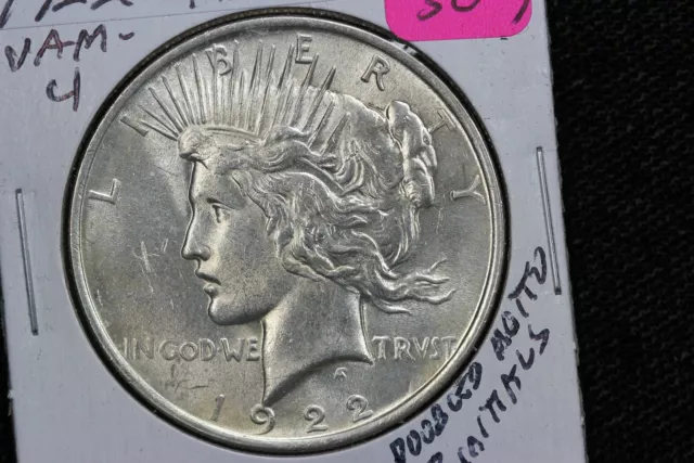 1922 Peace Dollar VAM-4 Doubled Initials TRVST & Date 29WZ