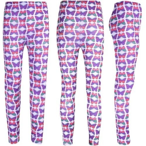 Bambine Legging Farfalle Stampa Morbido Elasticizzato Comodo Estate Pantaloni