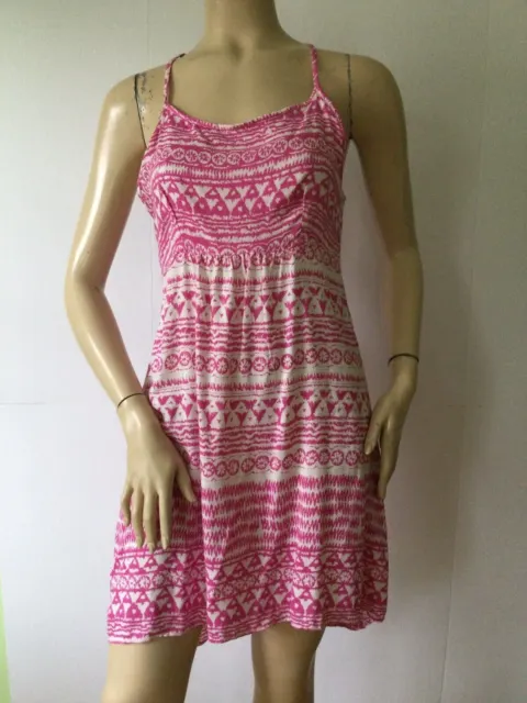 NEW ANGIE Pink & White Graphic Summer Sleeveless Hi-Lo Hem Dress (Size S)