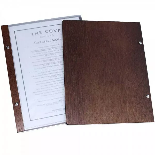 Menu A4 with 10 Pockets EKO Walnut Timber Back Restaurant Cafe Present Pub