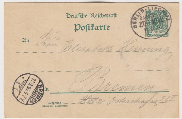DR GA 5 Pf. 1896 Bahnpost Berlin - Liegnitz ab Frankfurt/O.