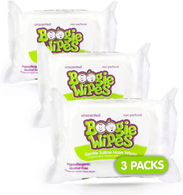 Baby Boogie Wipes, Made with Natural Saline for Stuffy Noses, Unscented, 30...
