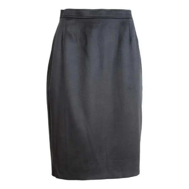 Yves Saint Laurent Rive Gauche Skirt Narrow Shift Silk Wool Vintage Black 1990