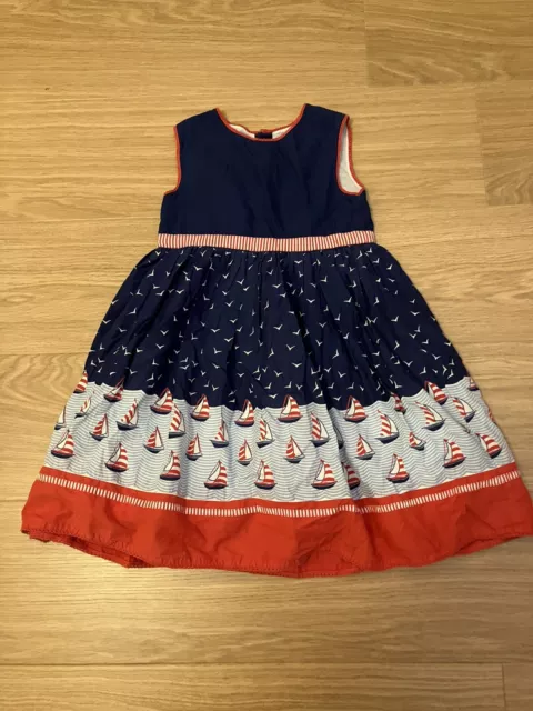 Girls Jojo Maman Bebe Nautical Themed Party Red White Blue Dress Age 4-5