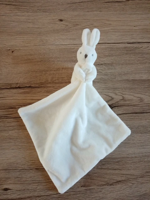 Doudou peluche petit Lapin blanc mouchoir blanc JACADI etat NEUF