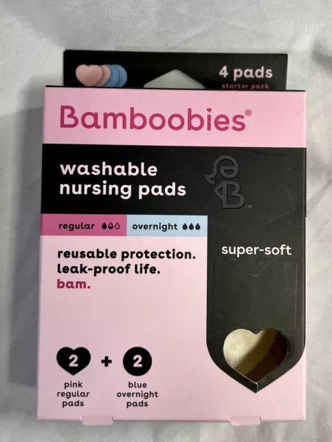 Bamboobies Nursing Pads Washable Reusable 2 Regular 2 Overnight