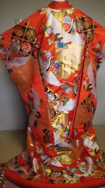 Japanese used Iro uchikake KIMONO Pure Silk Crane bridal dress