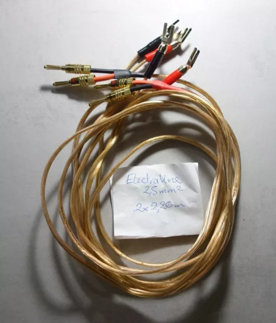 Cables enceintes montés 2x2,2m ELECTRALINE 2,5mm2  fourches + banane plaquées or