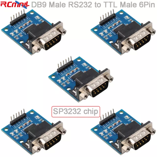 5pcs SP3232 Male DB9 RS232 to TTL 6pin Serial Adapter Module Converter Board
