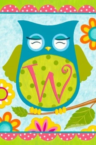 Whimsical Happy Owl Friends Monogram W Double Sided Garden Flag