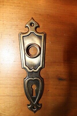 Antique Art Deco (Nouveau?) Bronze Plated Keyhole Doorknob Plate Escutcheon S-97