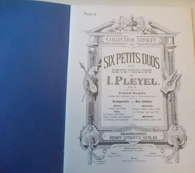 1.Violine Six Petits Duos I. Pleyel Notas Heft. Aus Dem Año 1892 #K-289-1