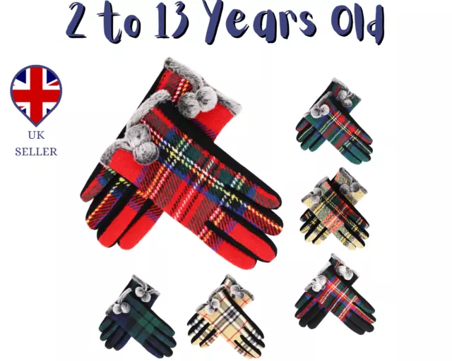 Guanti Bambini Ragazze Ragazzi Bambini Inverno Caldo Natale Tartan Unisex UK