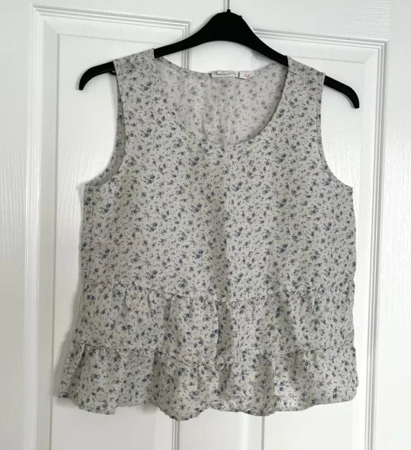 Shabby Chic 100% Linen Sleeveless Tank Ruffle Hem Size Small 10 34” Bust Pretty