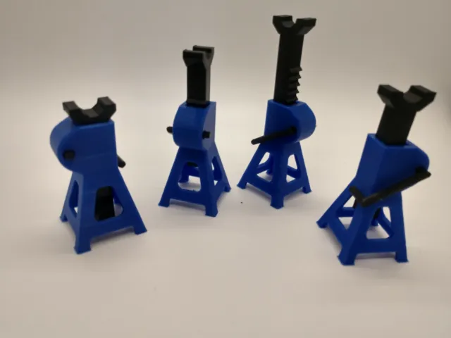 Set of 4 Fully Adjustable 1/10 Scale RC Jack Stands For Crawler Blue and Black!