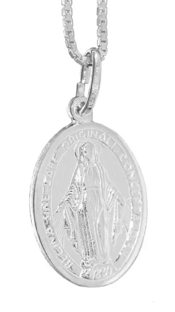 Silber 925 Kette und Anhänger Heilige Maria Medaille Madonna Milagrosa massiv