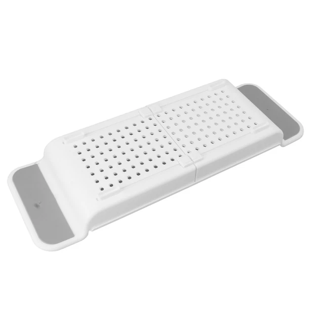 (White) Bathtub Shelf Across Tub Multiple Drainage Holes Extra Space
