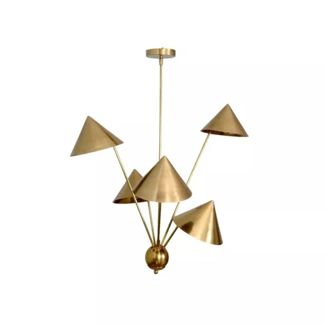 5 Light Art Deco Cone Raw Brass chandelier Ceiling light Fixture Sputnik Style
