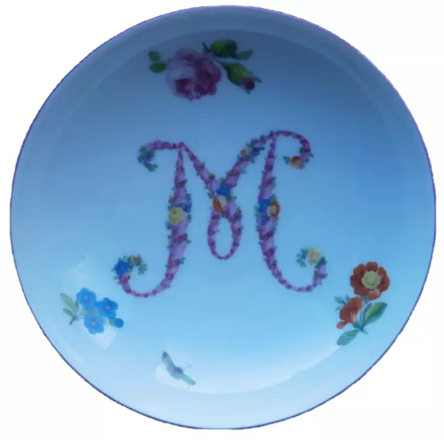 Antique 18thC KPM Berlin Porcelain Letter M Floral Saucer Porzellan Untertasse