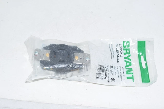 NEW Bryant 71620FR locking receptacle, NEMA L16-20, 3P, 4W grounding, 20A, 480V,