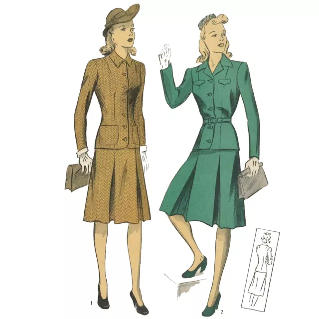 1940s Patrón de Costura: para Mujer Dos Piezas Suit - Busto = 102cm (102cm)