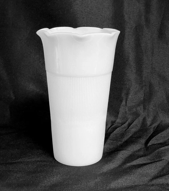 Vintage Mid Century Hazel Atlas White Milk Glass Ribbed Vase Fluted Rim