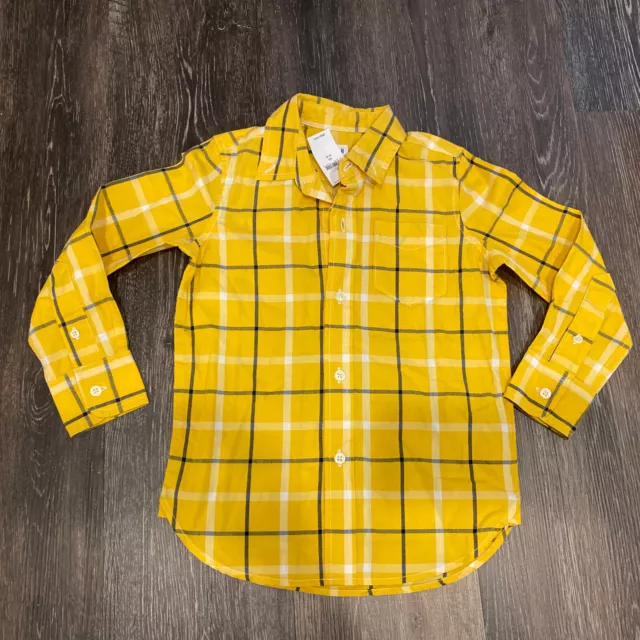 Gap Kids Plaid Yellow/blue Boys Collared Button Up Shirt Sz XS (4-5) NWT