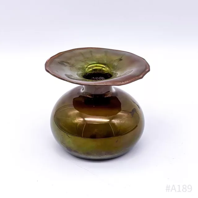 Vintage Miniatur Blumenvase Vase aus Glas, handgefertigt Grün | 7,5 x 9 cm