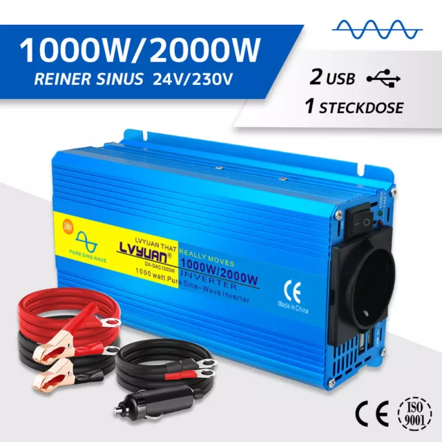 Reiner Sinus  1000W 2000W Spannungswandler DC24v 230v Wechselrichter Auto Truck