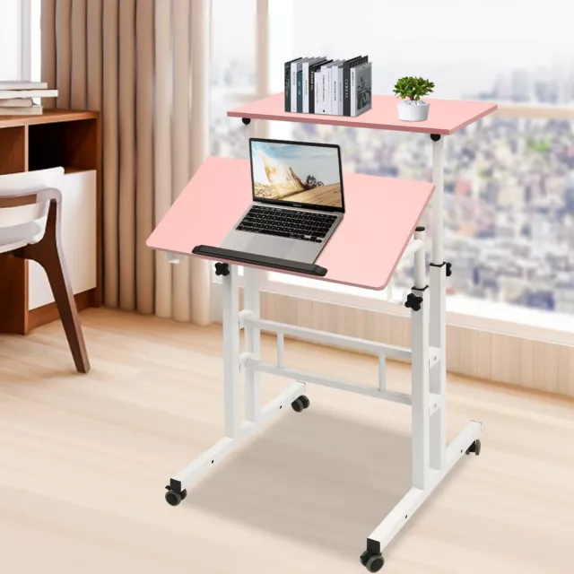 Free Standing  Desk Adjustable Computer Sit Stand Workstation w/Wheels Office