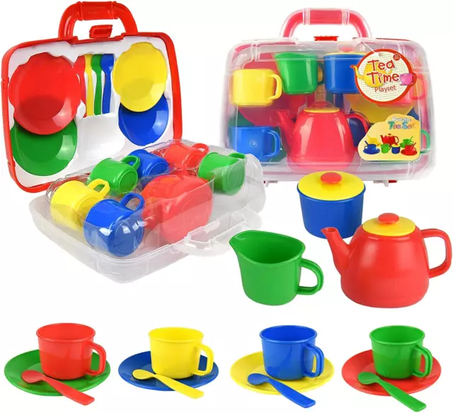 15  Piece  Colourful  Plastic  Tea  Party  Set  Includes  Teapot ,  Jug ,  Sugar