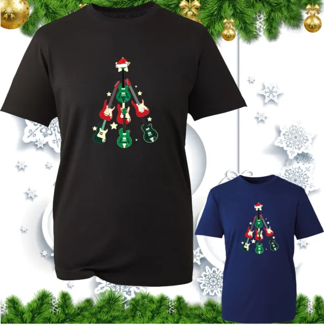 T-shirt per chitarra albero di Natale amanti della chitarra elettrica top regalo di Natale musicista