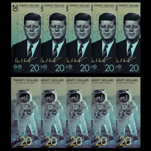 10pcs President Kennedy 20 Dollars Billet Paper Money US Lunar Landing Voucher