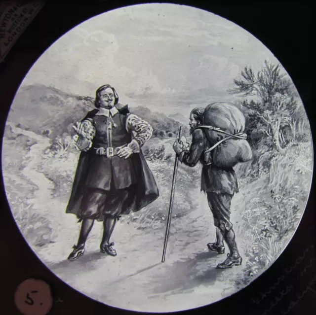 Glass Magic Lantern Slide TRAVELLERS MEETING ON A PATH C1890 MEDIEVAL TALE