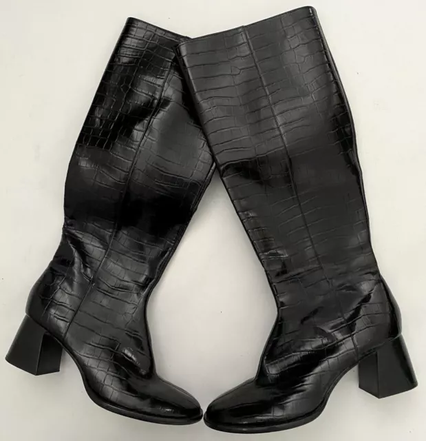 STIVALI DONNA ZARA Croc stampa sexy eleganti tacchi neri taglia UK