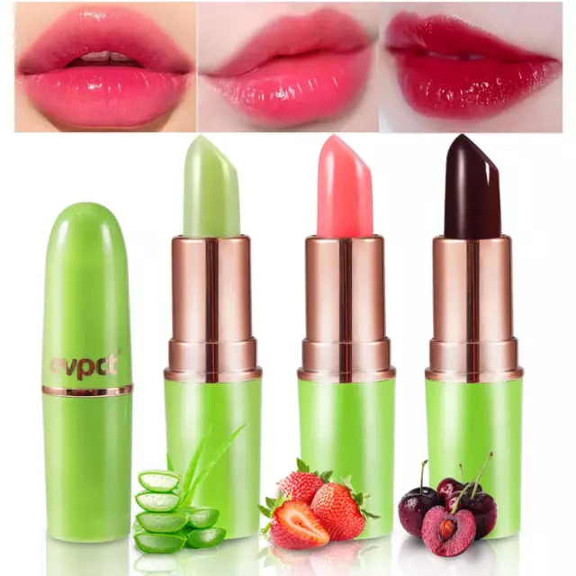 3Pcs Evpct Aloe Vera Strawberry Black Red Cherry Lip Color Changing Lipstick Set