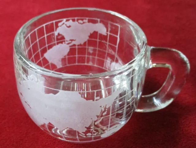 Vintage Nestle Nescafe World Globe Etched Glass Coffee Mug Cup Marked