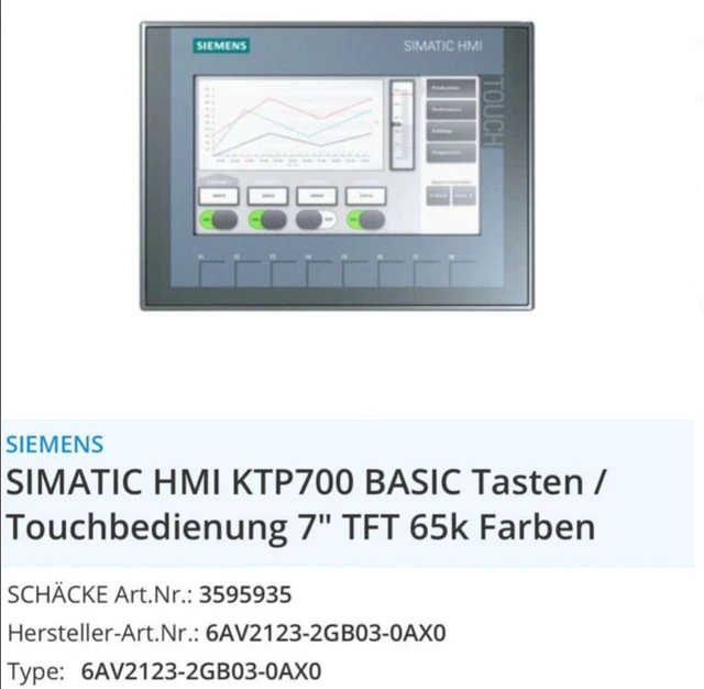 SIEMENS SIMATIC S7-1500 HMI KTP BASIC 6AV2123-2GB03-0AX0 EUR 800,00 ...