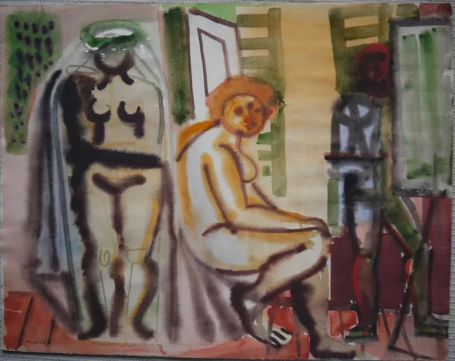 EDVARD FRANK, Maler und Modelle, Aquarell, signiert, 1949. gerahmt !