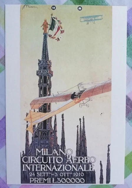 Primi Voli Manifesto Su Cartolina Milano Circuito Aereo Internazionale 1910