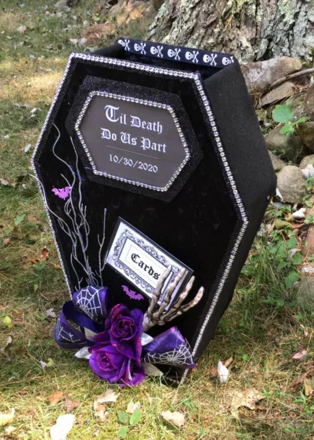 Halloween Wedding card box,coffin,skull,black,gothic,fabric,personalized,purple