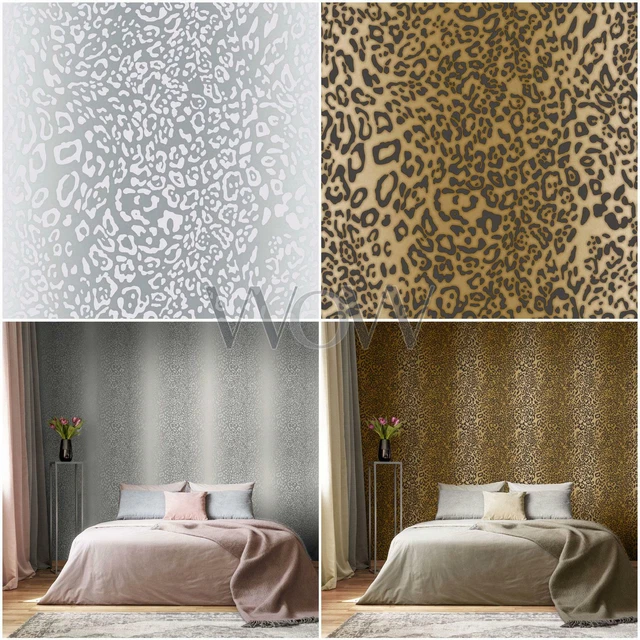 MURIVA LEOPARD SKIN Wallpaper Metallic Animal Print Silver Grey