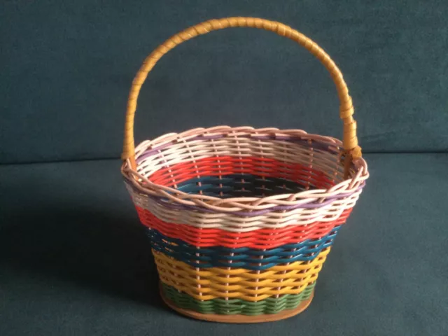 Vintage / retro bright coloured plastic wicker toy shopping basket