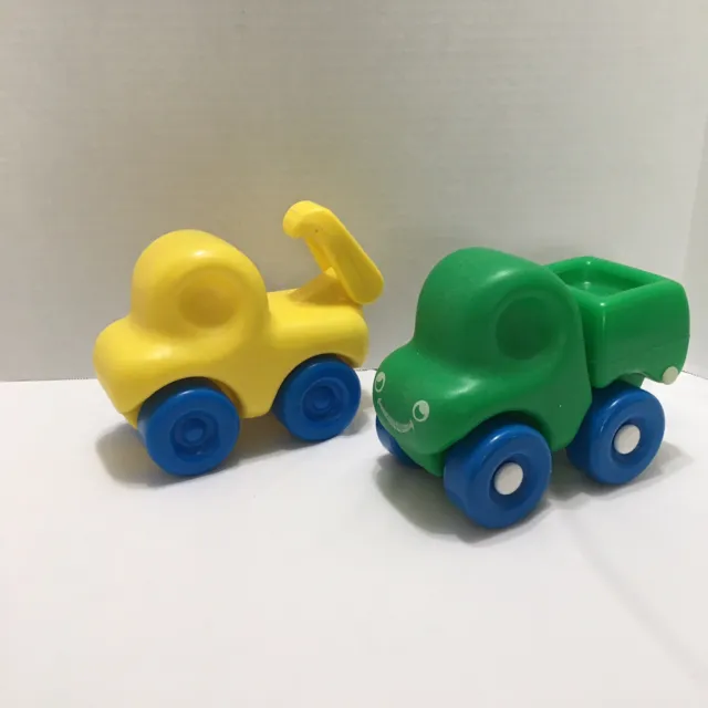 Vintage Little Tikes My First Wheels Chunky Green Dump Truck Yellow Tow Truck