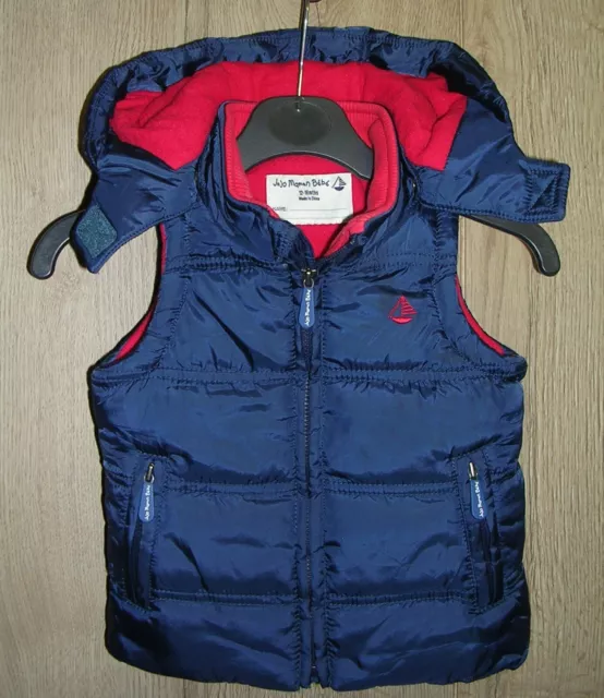 Jojo Maman Bebe Boys Blue Red Quilted Gilet Jacket Coat Age 12-18 Months