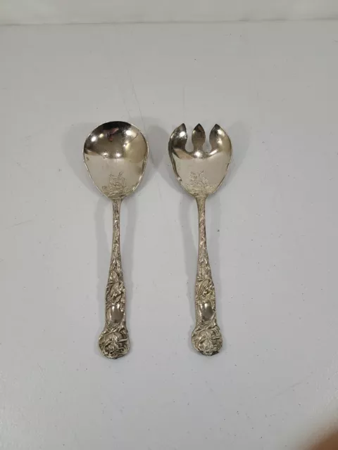 W.A. Italy Silverplated BRIDAL ROSE Salad Server Set, Fork & Spoon Flatware VTG
