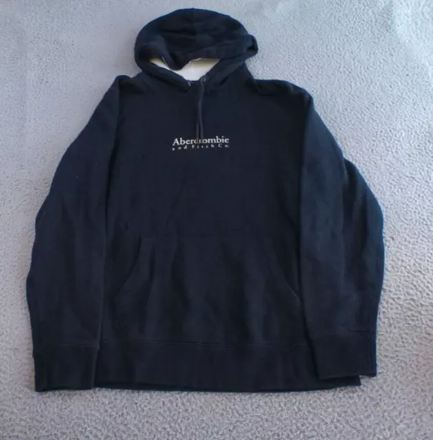 Abercrombie & Fitch Hoodie Men's Medium Navy Blue Fleece Pullover Logo Pocket