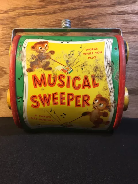 Vintage Toy Fisher Price Tin / Wood  Musical Sweeper -No Handle