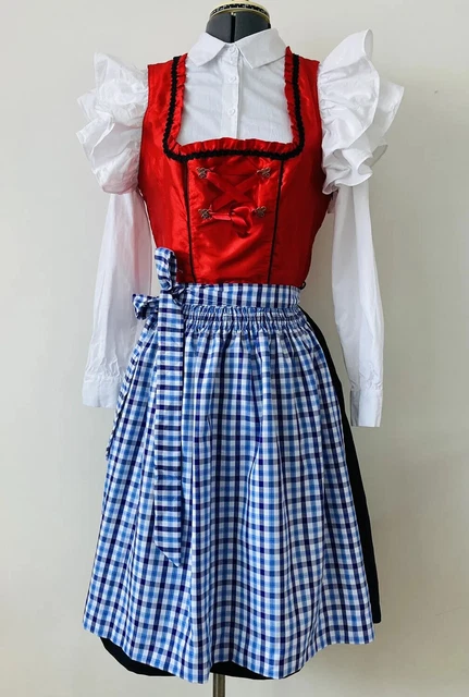 Set Abito Dirndl Grembiule Abito Oktoberfest Rosso Blu Folklore Tradizionale Vintage 10 Set Abito Dirndl Grembiule Abito Oktoberfest Rosso Blu Folklore Tradizionale Vintage 10