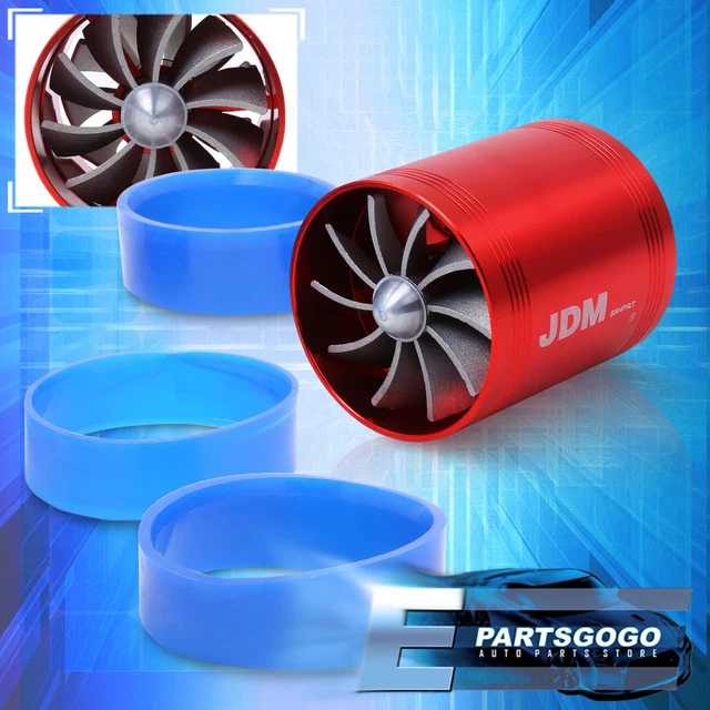 Jdm 2.5" Supercharger Intake "In-Pipe" Gas Saver Fuel Dual Fan Speed Kit Red